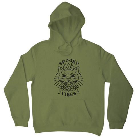 Cool spooky cat hoodie Olive Green