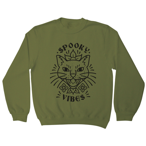 Cool spooky cat sweatshirt Olive Green