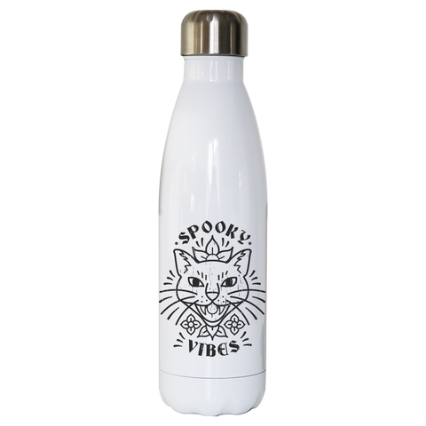 Cool spooky cat water bottle stainless steel reusable White