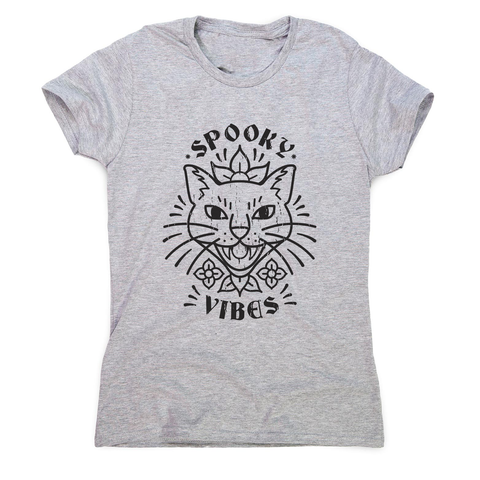 Cool spooky cat women's t-shirt Grey