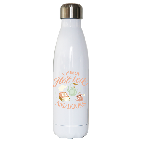 Cozy winter tea and books water bottle stainless steel reusable White