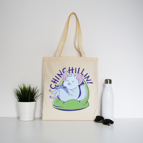Cute chinchilla chilling tote bag canvas shopping Natural