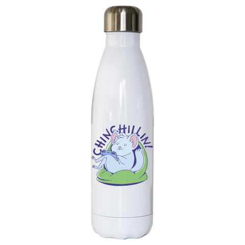 Cute chinchilla chilling water bottle stainless steel reusable White