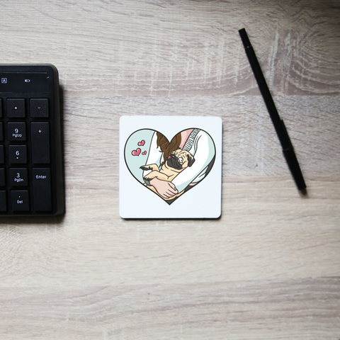 Cute pug heart coaster drink mat Set of 2