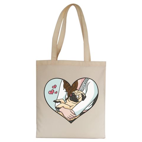 Cute pug heart tote bag canvas shopping Natural