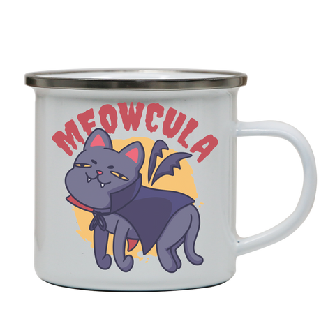 Dracula cat cartoon enamel camping mug White