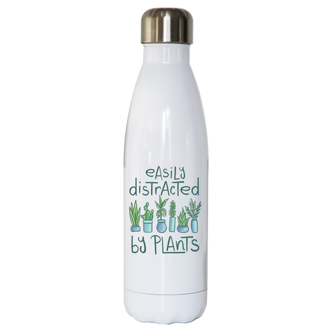 Easily distracted by plants water bottle stainless steel reusable White