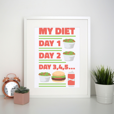 Funny diet day routine print poster wall art decor A4 - 21 x 30 cm Portrait