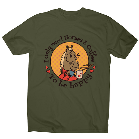 Horses and coffee love men's t-shirt Military Green