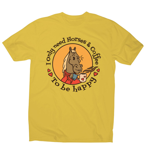Horses and coffee love men's t-shirt Yellow
