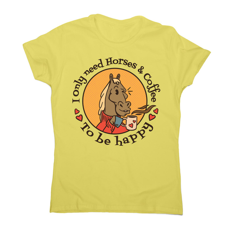 Horses and coffee love women's t-shirt Yellow