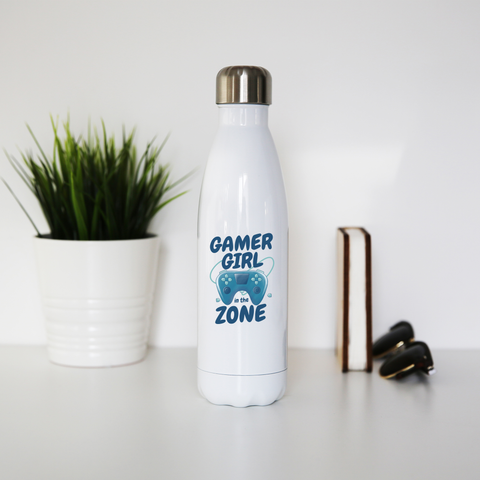 Joystick gamer girl water bottle stainless steel reusable White