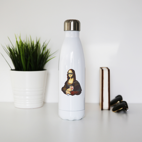 Mona Lisa kebab food painting water bottle stainless steel reusable White