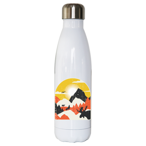 Mountains nature landscape water bottle stainless steel reusable White