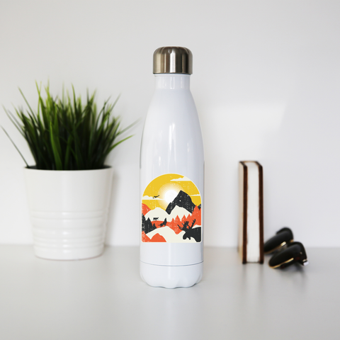 Mountains nature landscape water bottle stainless steel reusable White