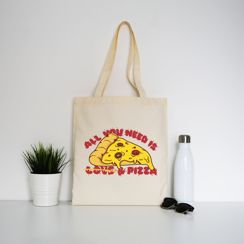 Pizza slice love tote bag canvas shopping Natural