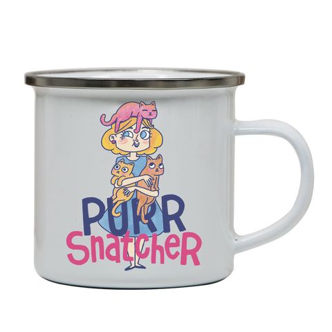 Purr Snatcher enamel camping mug White