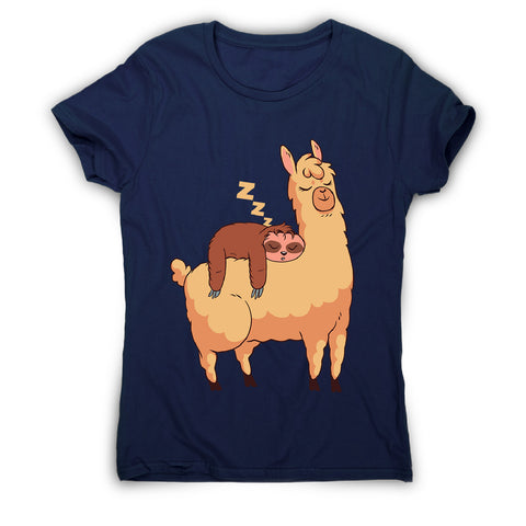 Sloth riding llama - women's funny illustrations t-shirt - Graphic Gear