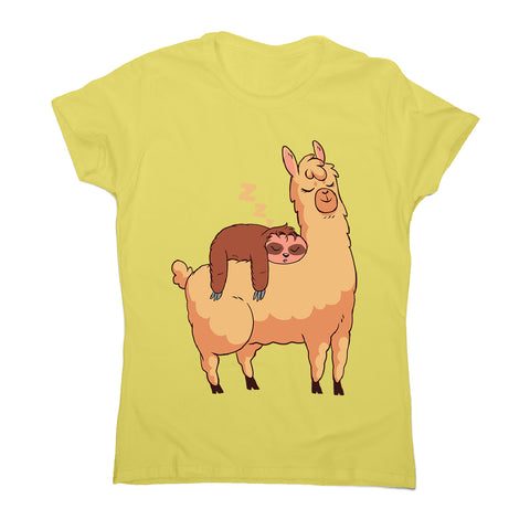 Sloth riding llama - women's funny illustrations t-shirt - Graphic Gear