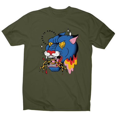 Trippy panther tattoo men's t-shirt Military Green