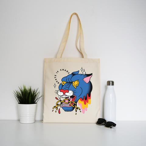 Trippy panther tattoo tote bag canvas shopping Natural