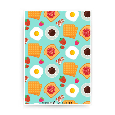 Breakfast pattern design funny illustration print poster framed wall art decor - Graphic Gear