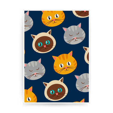Cute cats pattern funny illustration design print poster framed wall art decor - Graphic Gear
