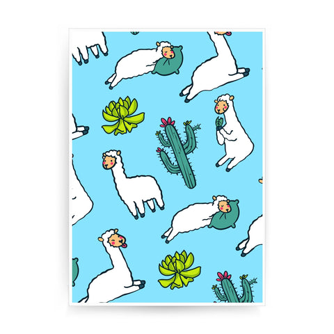 Cute llamas pattern design funny illustration print poster framed wall art decor - Graphic Gear