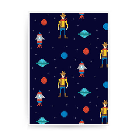 Space cowboy pattern design illustration print poster framed wall art decor - Graphic Gear