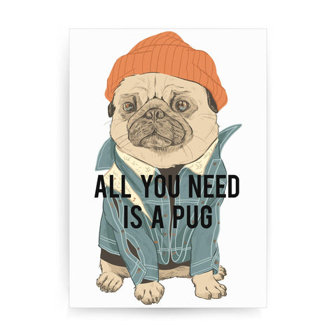 Pug funny illustration design print poster framed wall art decor - Graphic Gear
