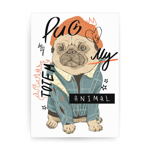 Totem funny pug design print poster framed wall art decor - Graphic Gear