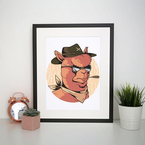 Cowboy alpaca illustration design print poster framed wall art decor - Graphic Gear