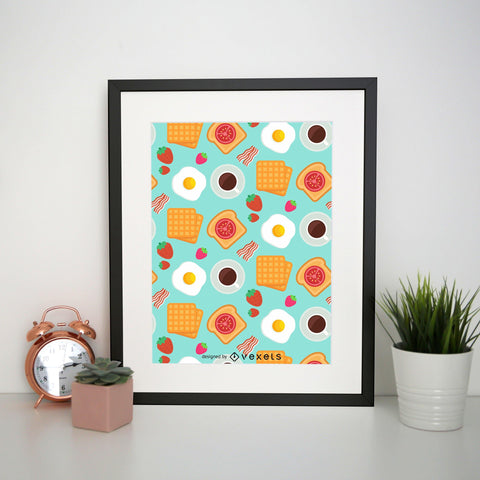 Breakfast pattern design funny illustration print poster framed wall art decor - Graphic Gear