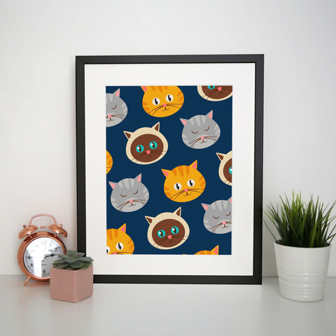 Cute cats pattern funny illustration design print poster framed wall art decor - Graphic Gear