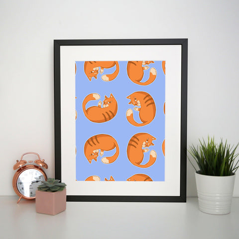 Orange cat pattern design funny illustration print poster framed wall art decor - Graphic Gear