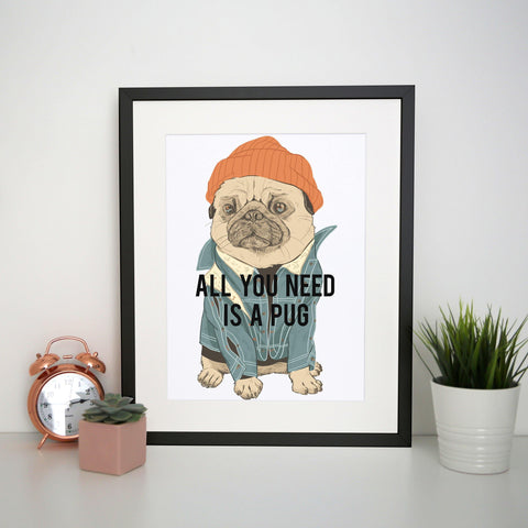 Pug funny illustration design print poster framed wall art decor - Graphic Gear