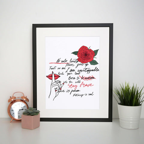 Stay brave writing design print poster framed wall art decor - Graphic Gear