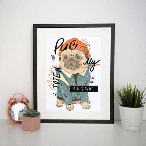 Totem funny pug design print poster framed wall art decor - Graphic Gear