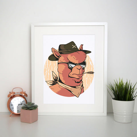 Cowboy alpaca illustration design print poster framed wall art decor - Graphic Gear