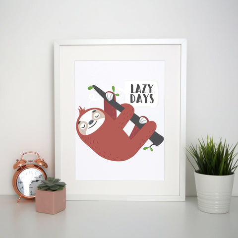 Cute sloth funny illustration print poster framed wall art decor - Graphic Gear