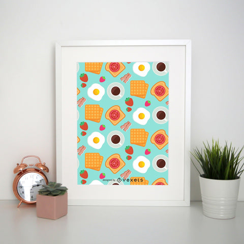 Breakfast pattern design funny illustration print poster framed wall art decor - Graphic Gear