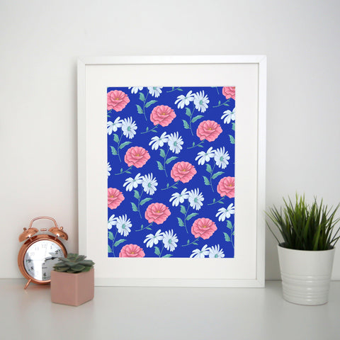 Daisy and rose pattern illustration design print poster framed wall art decor - Graphic Gear