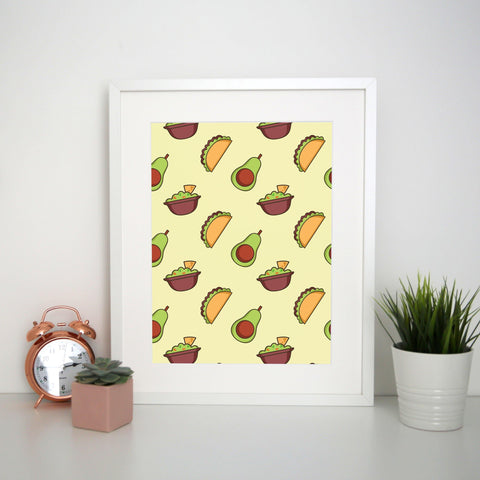 Mexican food pattern design funny illustration print poster framed wall art decor - Graphic Gear