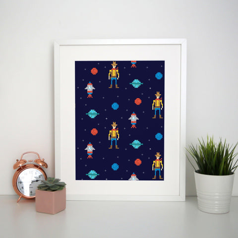 Space cowboy pattern design illustration print poster framed wall art decor - Graphic Gear