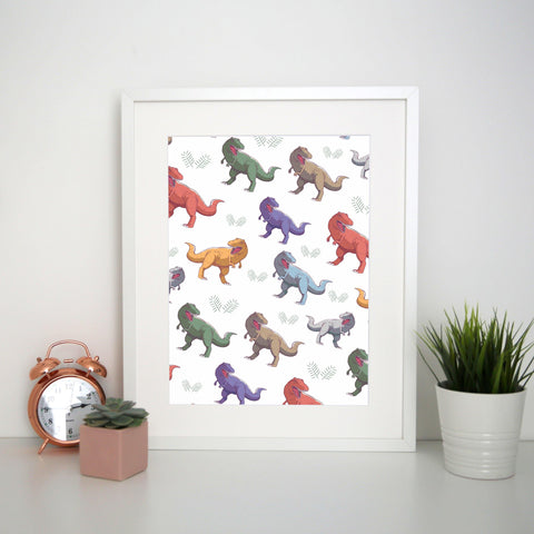 T-rex colorful pattern design funny illustration print poster framed wall art decor - Graphic Gear