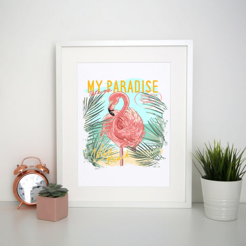 My paradise flamingo illustration print poster framed wall art decor - Graphic Gear
