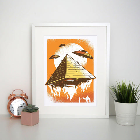 Pyramid ufo funny print poster framed wall art decor - Graphic Gear