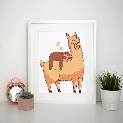 Sloth riding llama funny Print Poster Framed Wall Art Decor - Graphic Gear