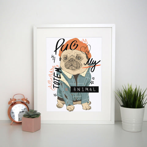 Totem funny pug design print poster framed wall art decor - Graphic Gear