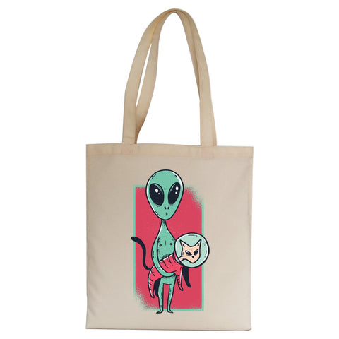 Space alien cute cat funny tote bag canvas shopping - Graphic Gear
